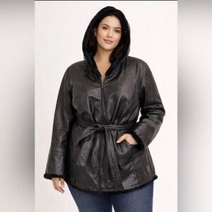 Pelle Studio Black Leather Hooded Jacket